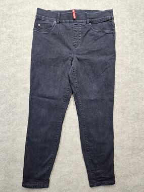 Spanx Charcoal Black Stretch Jeans Size Large Petite Slim Fit Pull On Denim